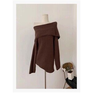 Most Y2K Fall Cozy Boho Grunge Party Off Shoulder Sweater Women’s Small Brown